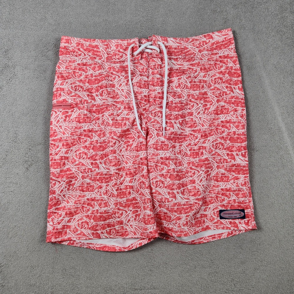 Vineyard Vines Board Shorts Swim Trunks Mens size 30 Coral Fish Print Pink
